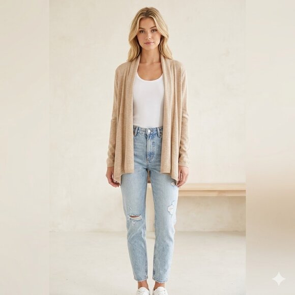 Zara Sweaters - Zara Knit Beige Open Front Lightweight Cardigan - Size Small